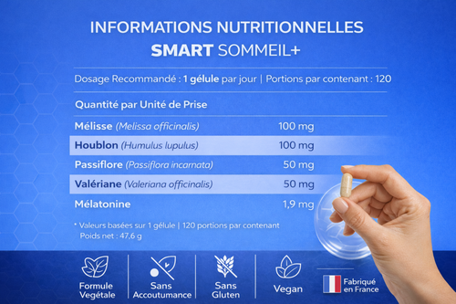 SOMMEIL+ | Mélatonine 1,9 mg & Plantes Apaisantes | Cure 40 jours – 120 gélules