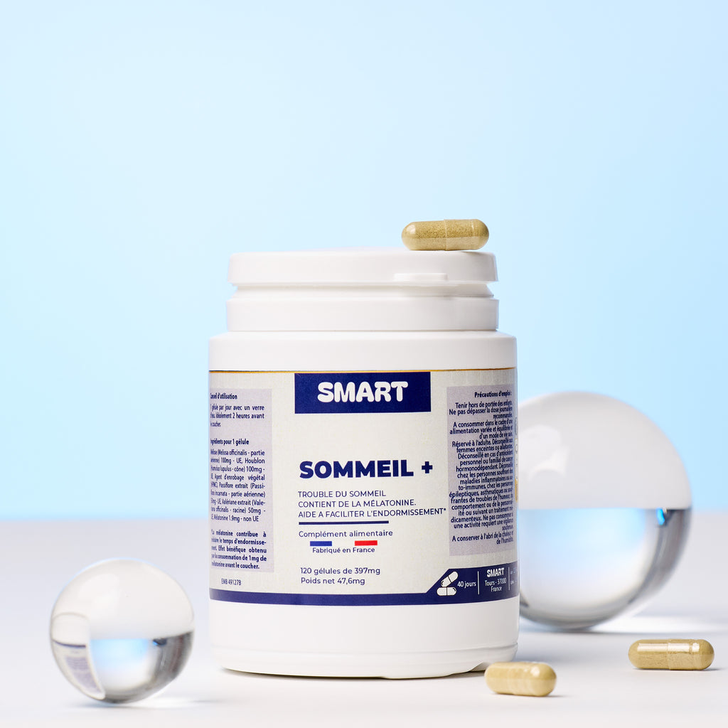 SOMMEIL+ | Mélatonine 1,9 mg & Plantes Apaisantes | Cure 40 jours – 120 gélules